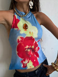 Susmies Blue & White Floral Camelia Reversible Top