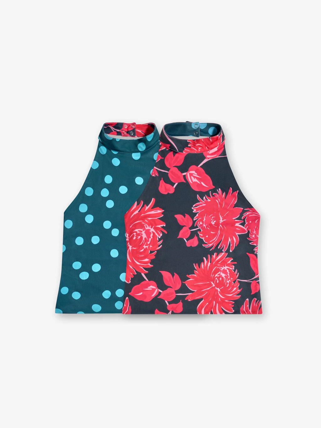 Susmies Blue Polka Dot Floral Dalia Reversible Halterneck Top