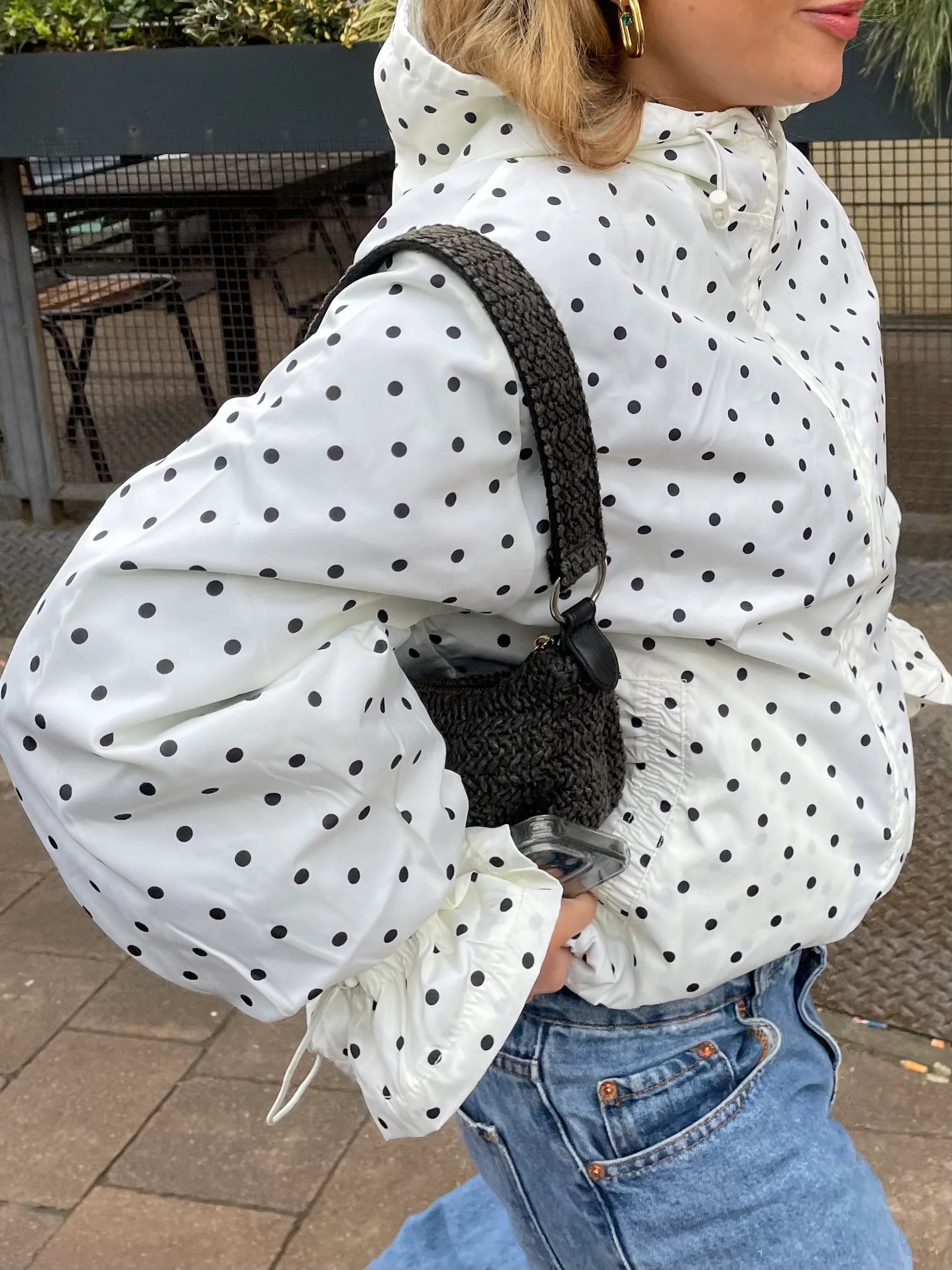 Ginny & Me Cream And Navy Blue Polka Dot Waterproof Windbreaker Jacket