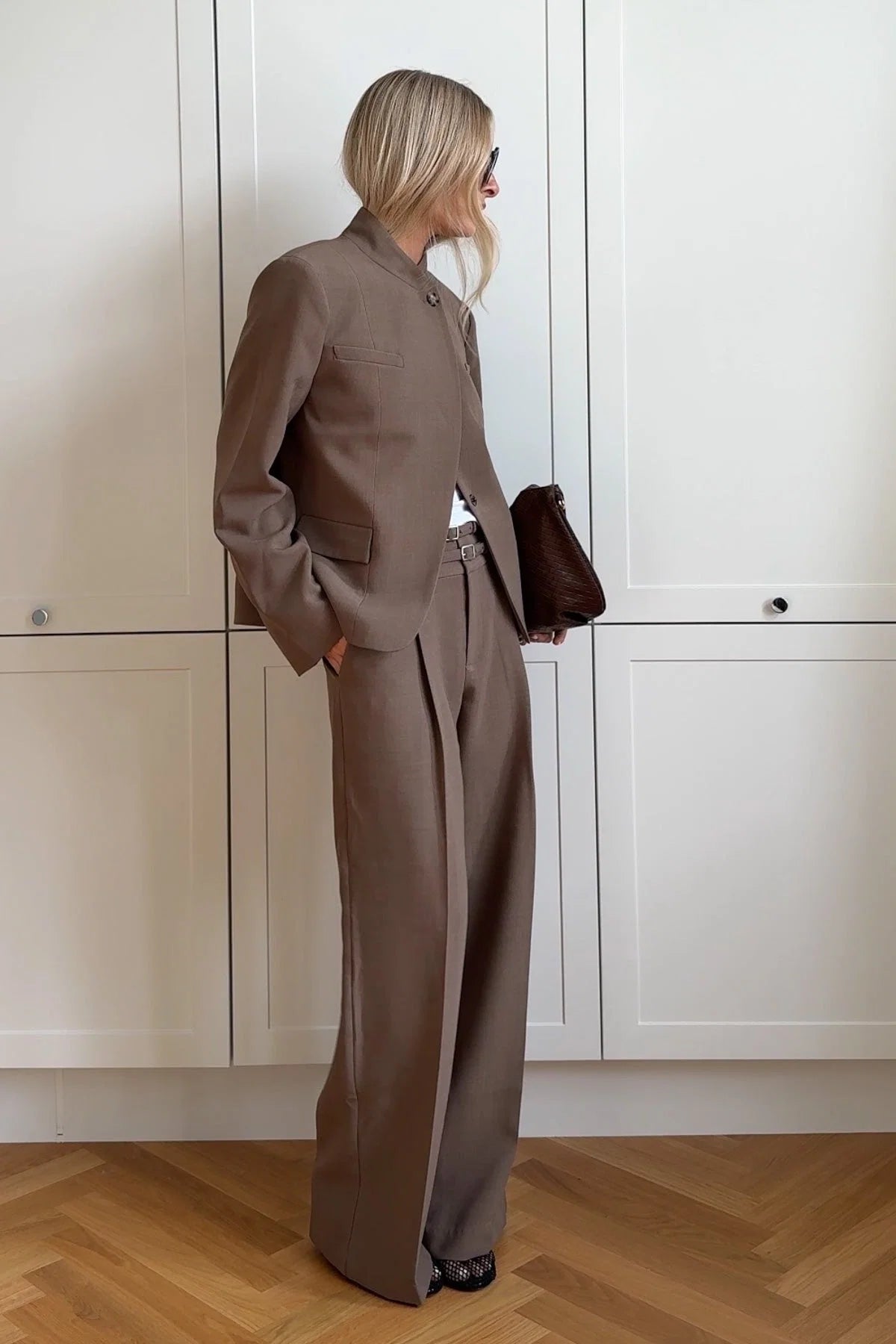 Noella Camel Brown Darryl High Waist Wide Leg Trousers