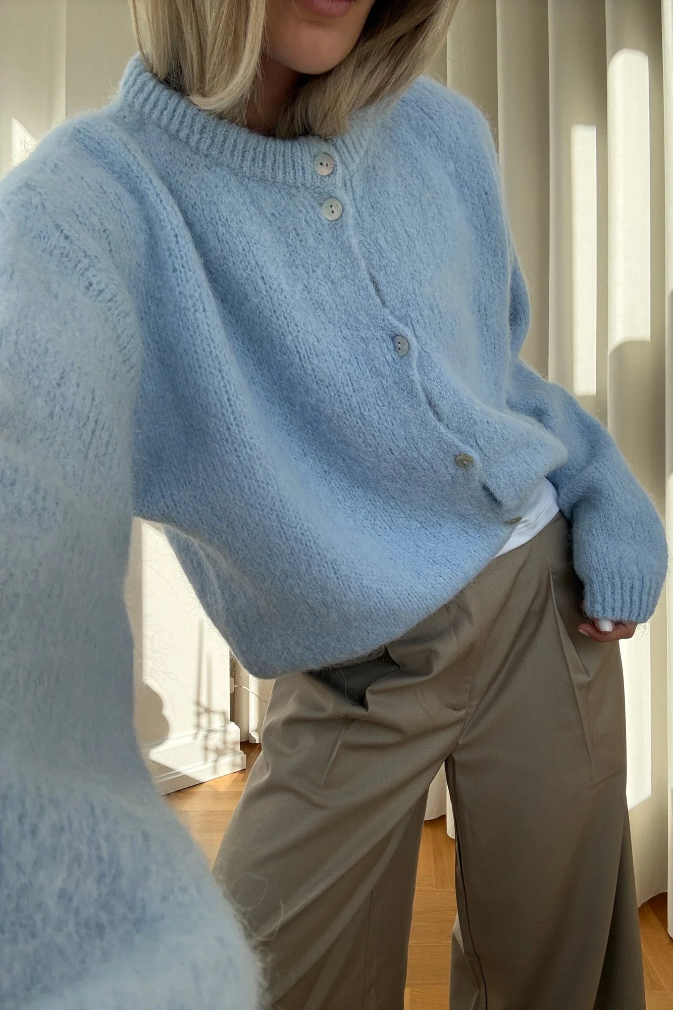 Noella Light Blue Kae Knit Alpaca Wool Blend Cardigan