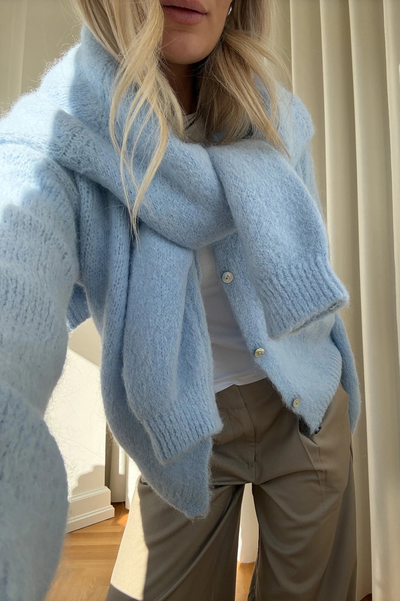 Noella Light Blue Kae Knit Alpaca Wool Blend Cardigan
