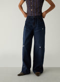 LAAGAM Rinse Blue Lodo Wide Leg Stud Detail Denim Jeans