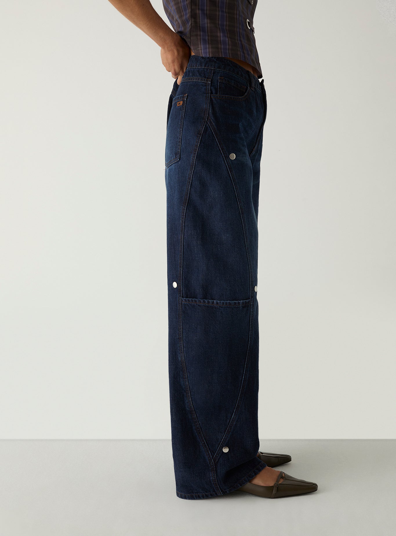 LAAGAM Rinse Blue Lodo Wide Leg Stud Detail Denim Jeans