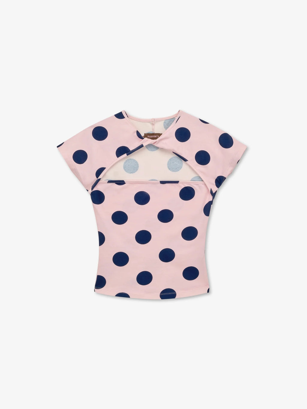 Susmies Light Pink & Blue Lotus Polka Dot Short Sleeve Top