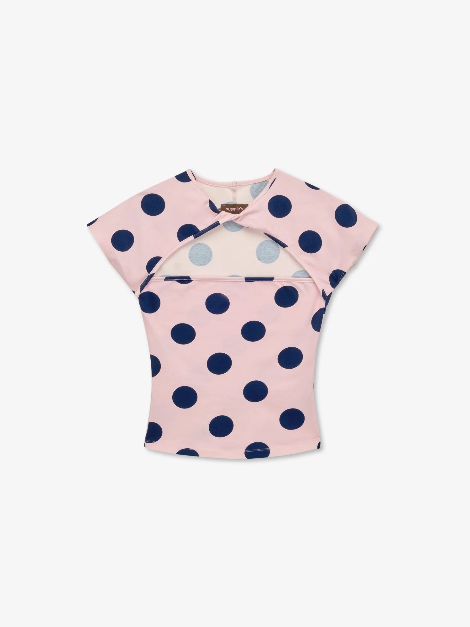 Susmies Light Pink & Blue Lotus Polka Dot Short Sleeve Top
