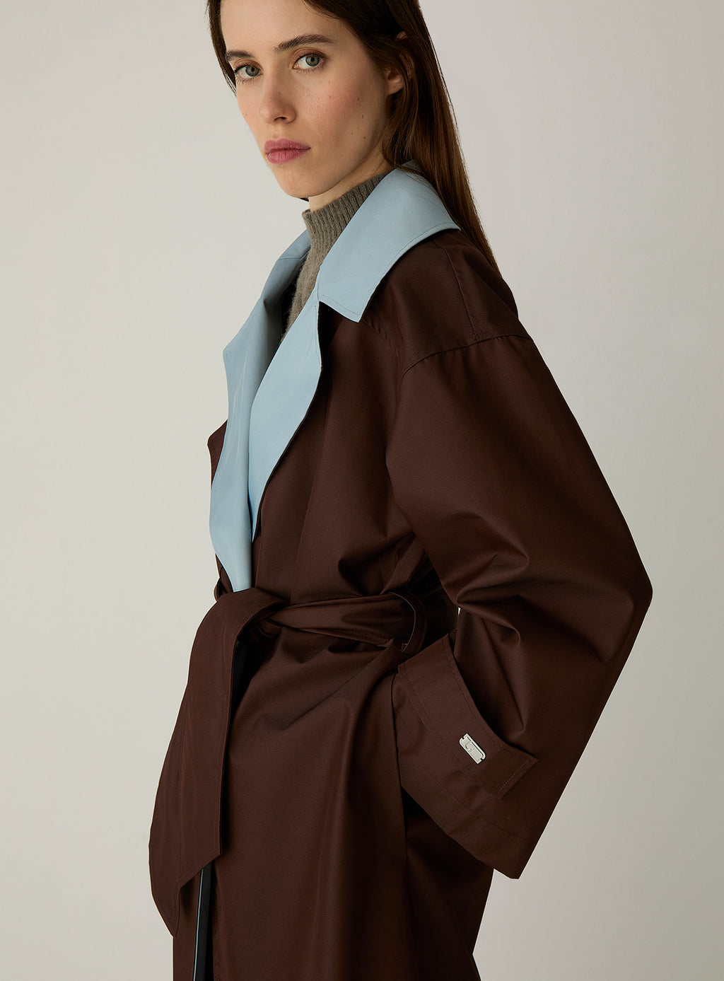 LAAGAM Brown & Blue Londres Oversize Waterproof Trench Coat