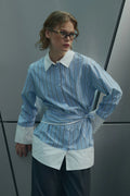 Noella Blue Stripe Marinelle Loose Fit Scarf Tie Cotton Shirt