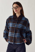 Noella Brown And Blue Check Maiya Boxy Wool Blend Jacket