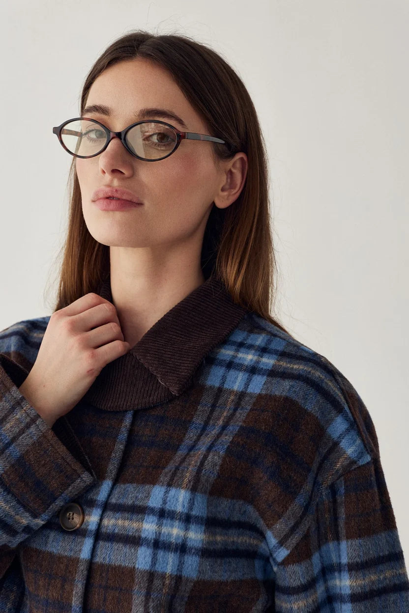 Noella Brown And Blue Check Maiya Boxy Wool Blend Jacket