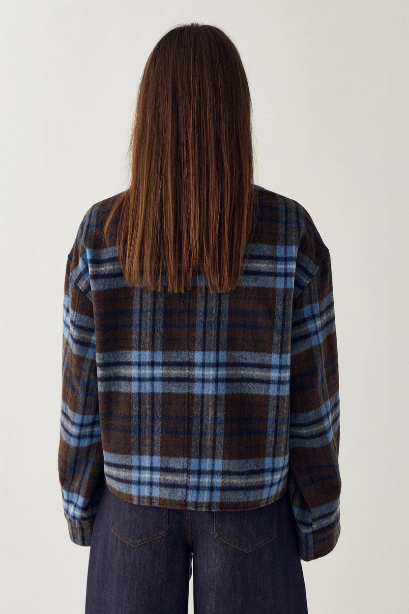 Noella Brown And Blue Check Maiya Boxy Wool Blend Jacket