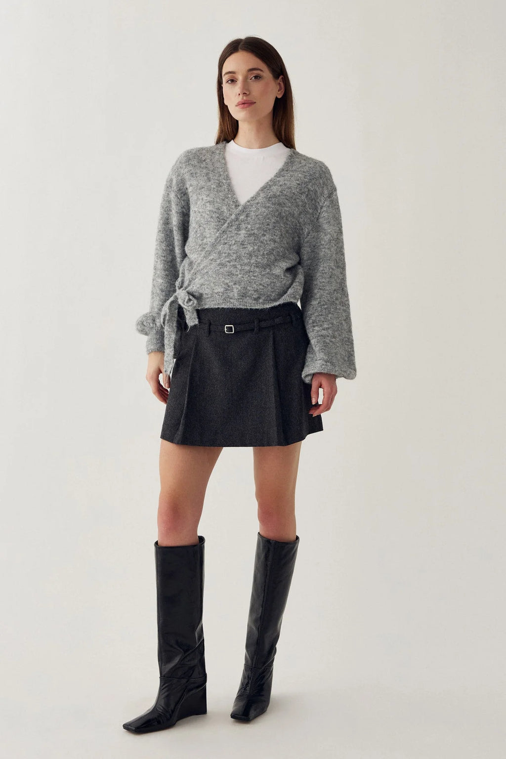 Noella Light Grey Maelee Knit Wrap Wool Blend Cardigan