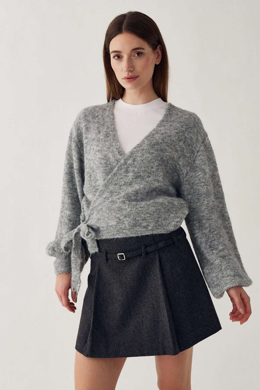Noella Light Grey Maelee Knit Wrap Wool Blend Cardigan
