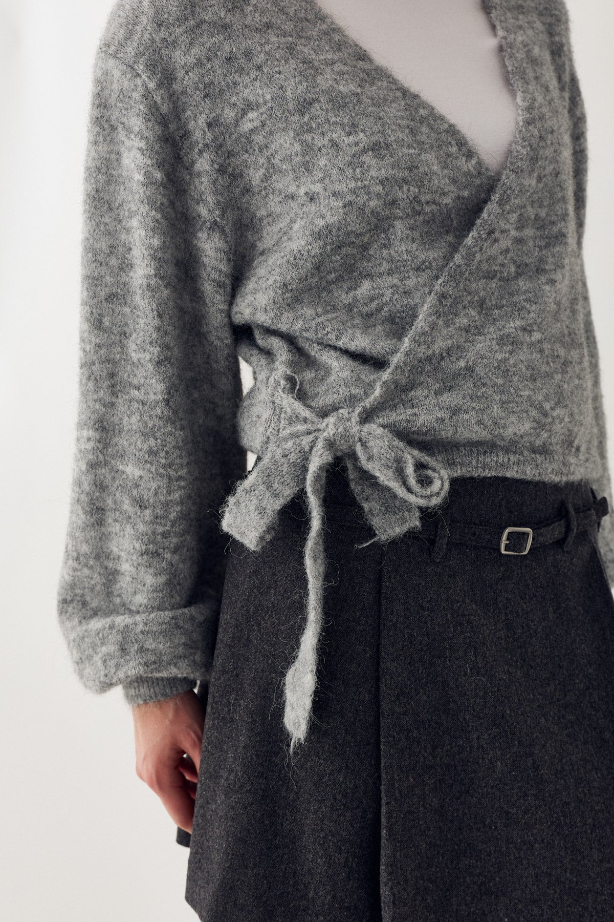 Noella Light Grey Maelee Knit Wrap Wool Blend Cardigan