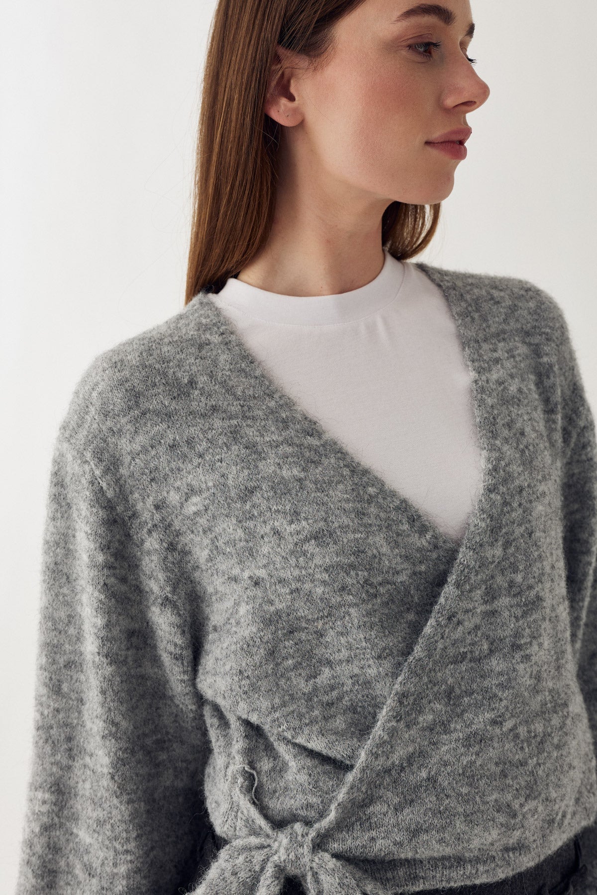 Noella Light Grey Maelee Knit Wrap Wool Blend Cardigan
