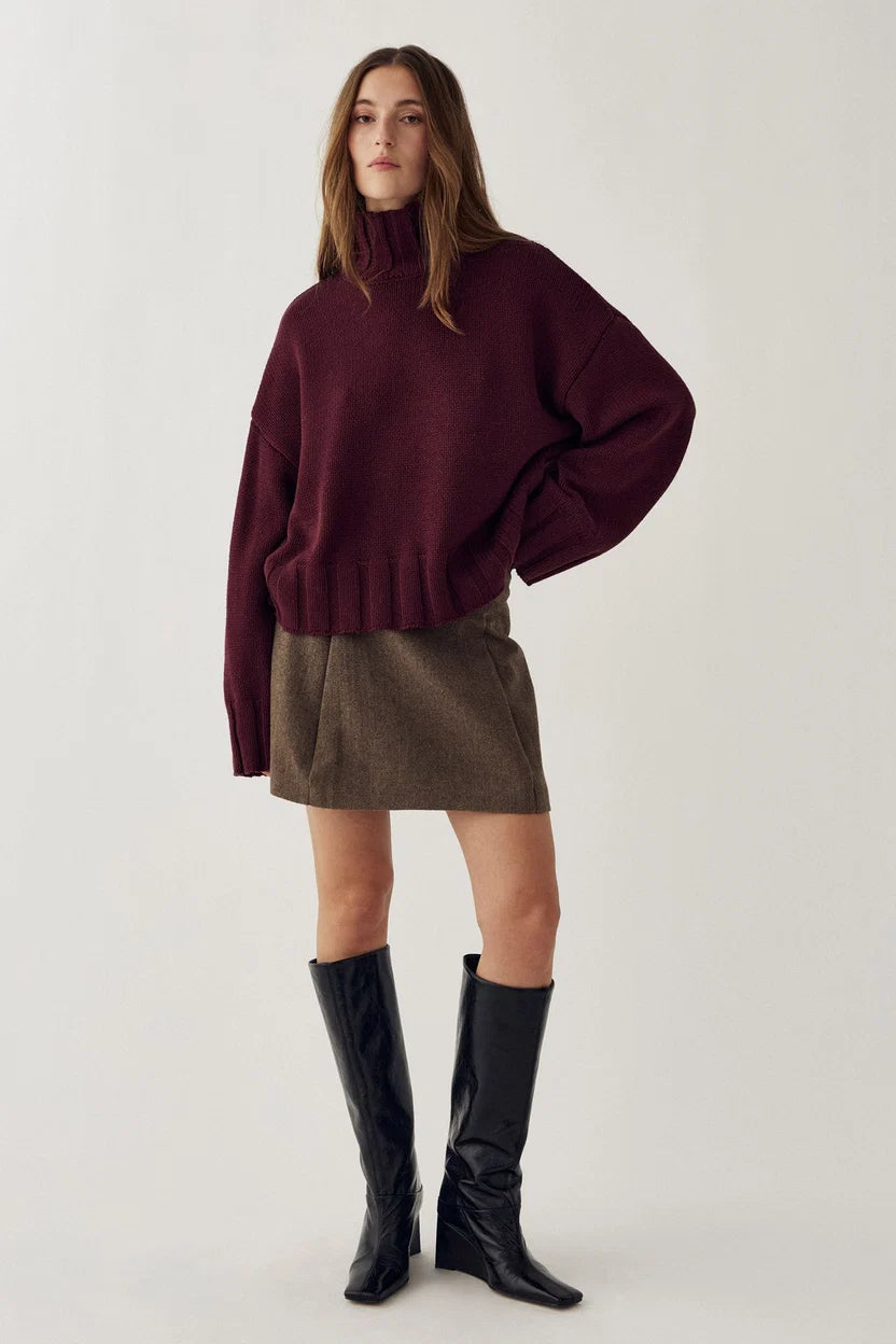 Noella Fig Purple Winter Bloom Mariya Cotton Blend Mock Neck Knit Jumper