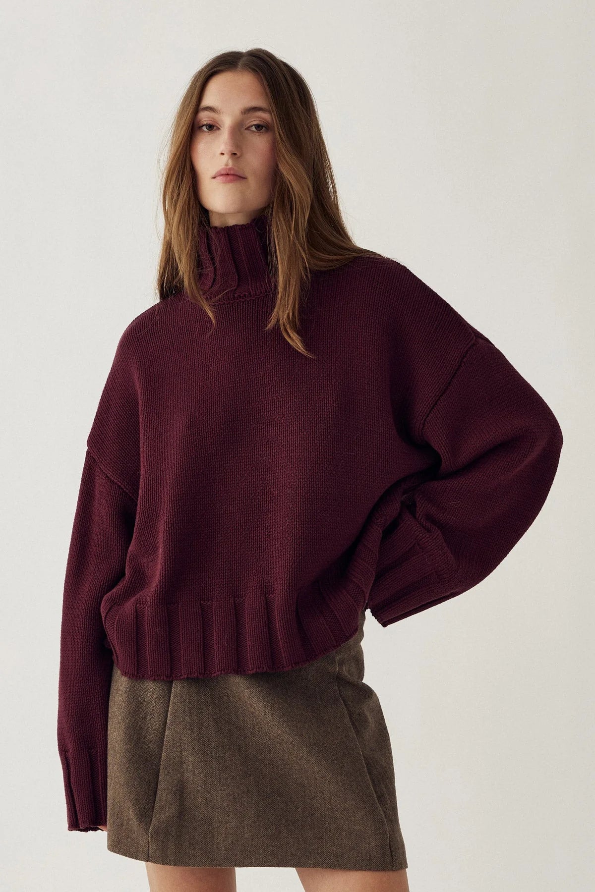 Noella Fig Purple Winter Bloom Mariya Cotton Blend Mock Neck Knit Jumper