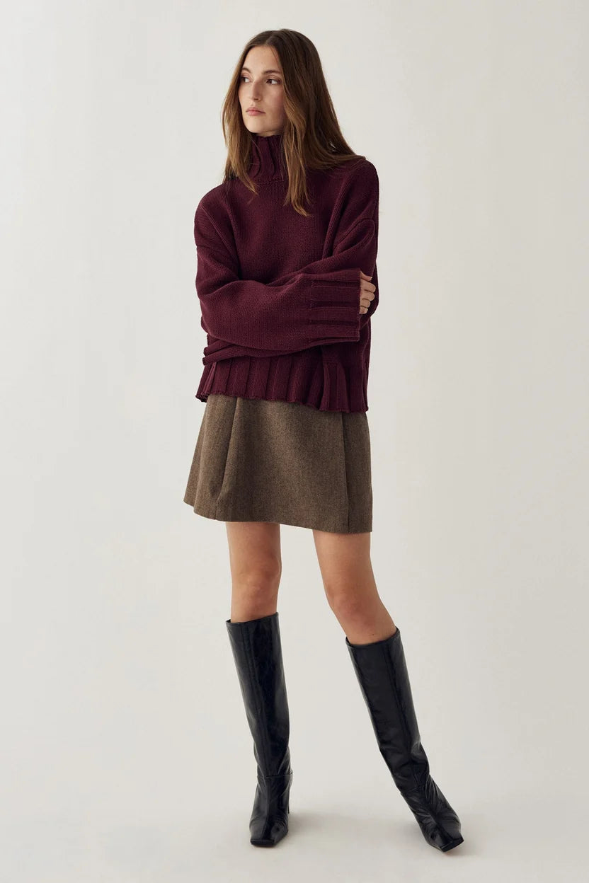 Noella Fig Purple Winter Bloom Mariya Cotton Blend Mock Neck Knit Jumper