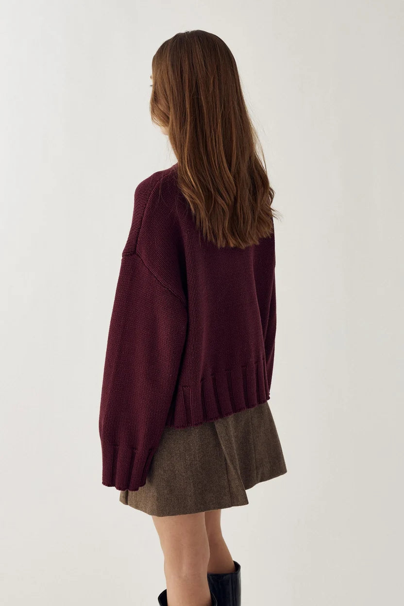 Noella Fig Purple Winter Bloom Mariya Cotton Blend Mock Neck Knit Jumper