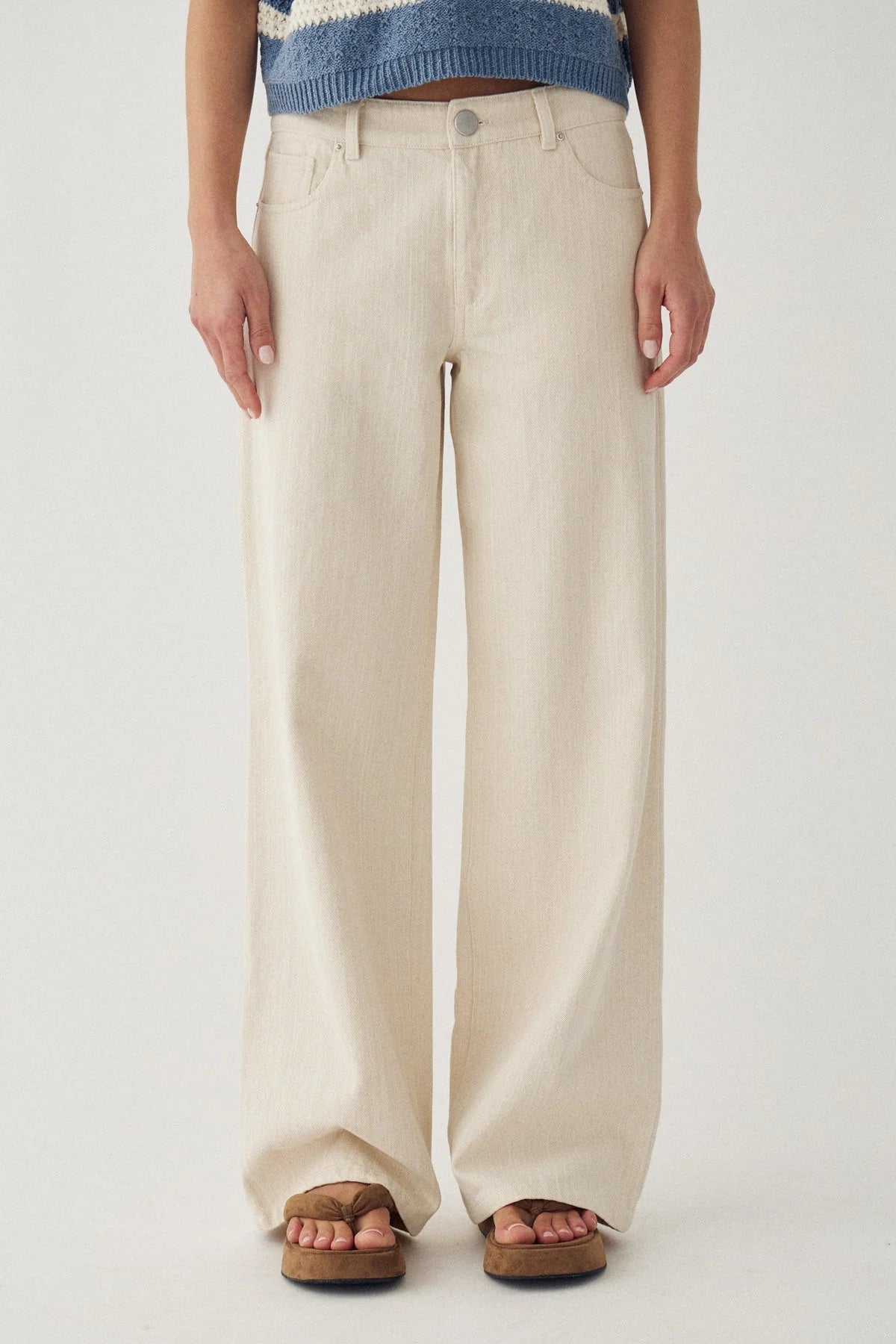 Noella Ivory Cream Melo Mid Rise Wide Leg Fit Cotton Denim Jeans