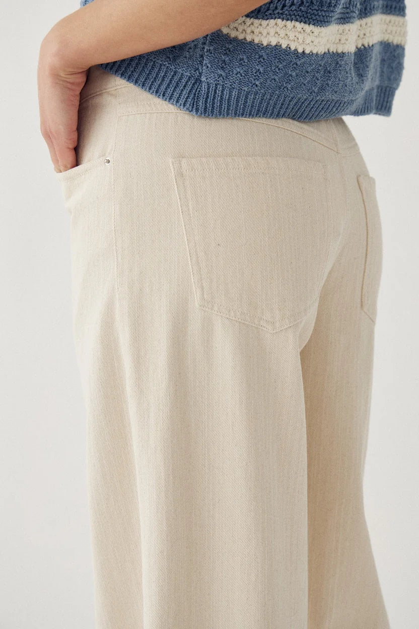 Noella Ivory Cream Melo Mid Rise Wide Leg Fit Cotton Denim Jeans
