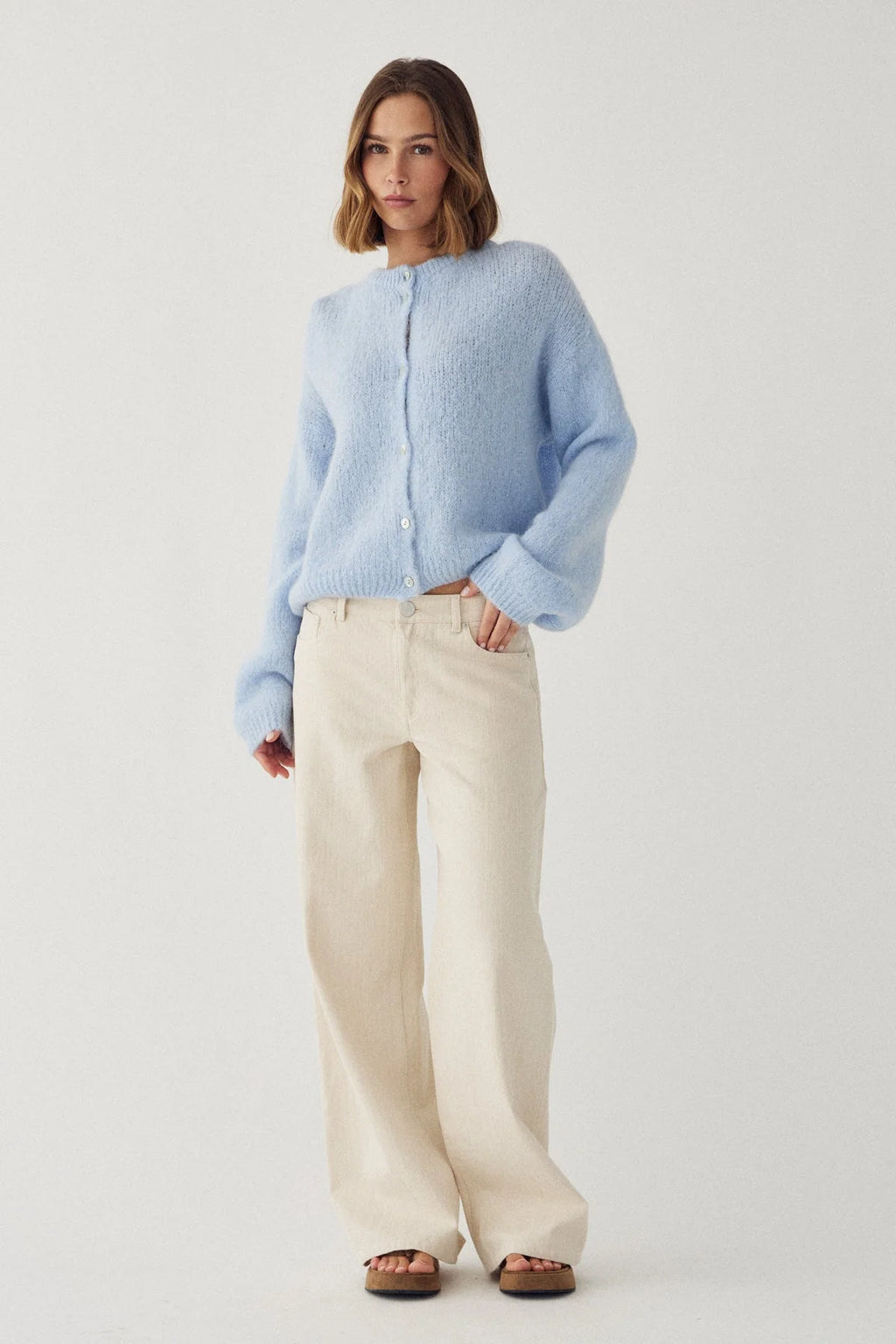 Noella Light Blue Kae Knit Alpaca Wool Blend Cardigan