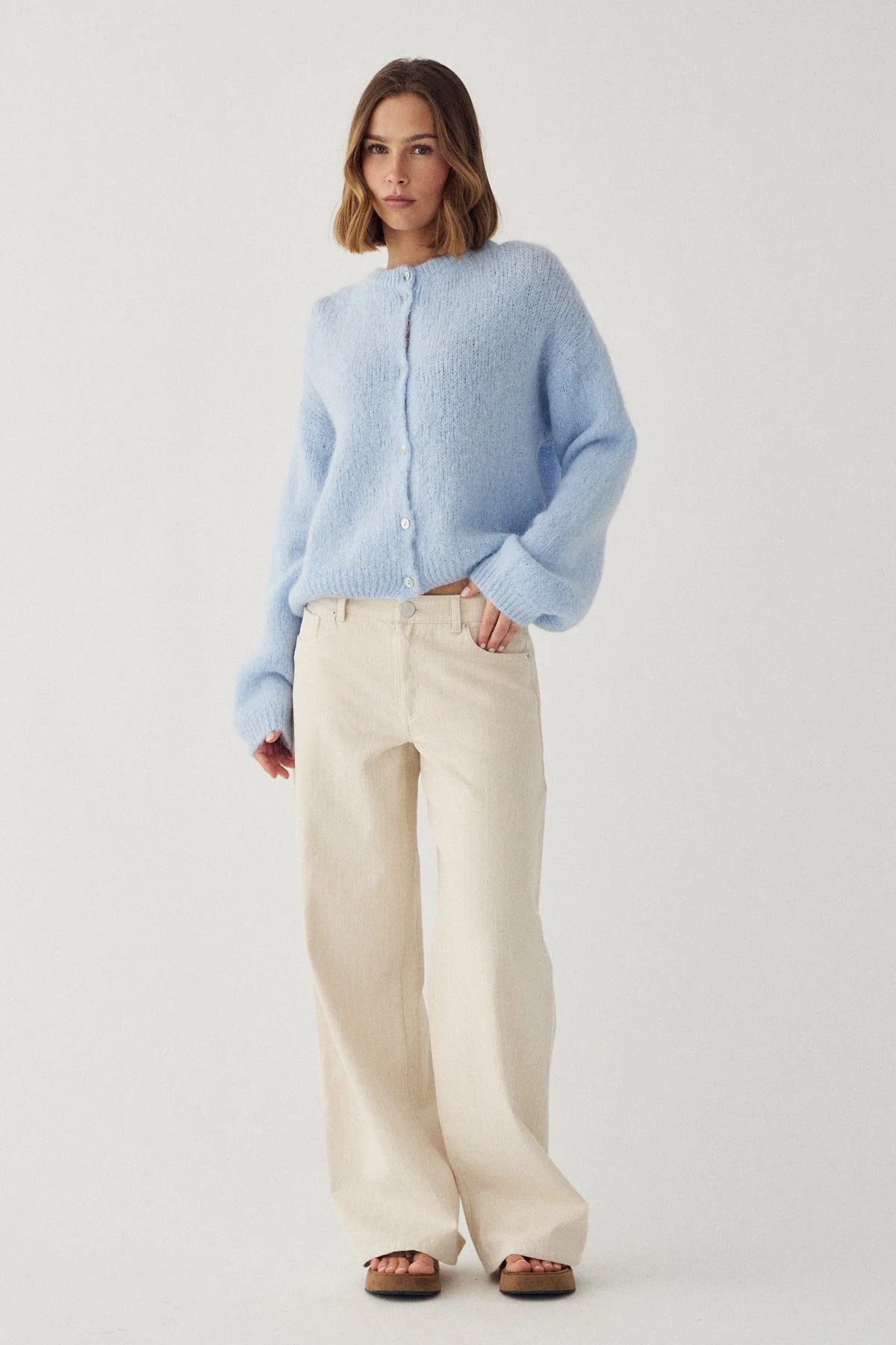Noella Light Blue Kae Knit Alpaca Wool Blend Cardigan