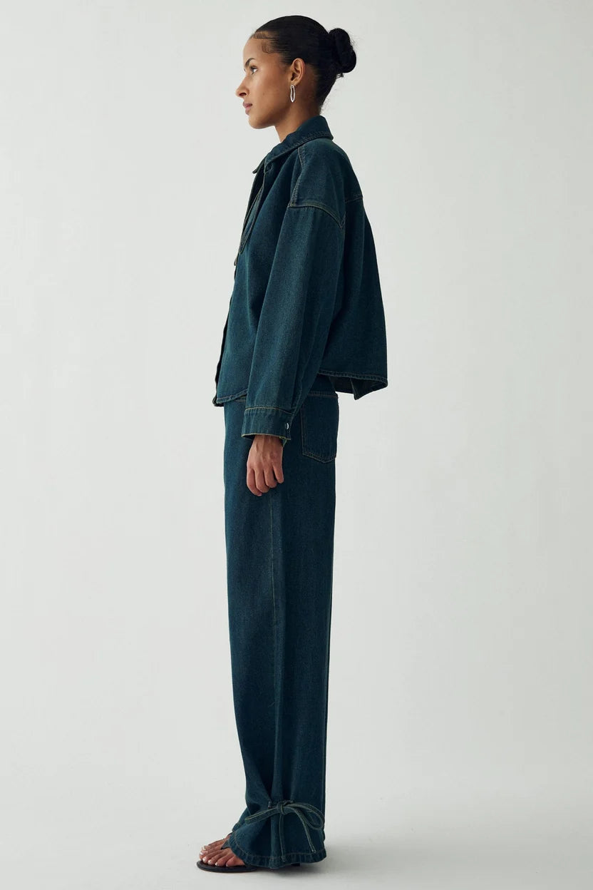 Noella Vintage Blue Wash Lirinnah Cotton Denim Tie Neck Shirt