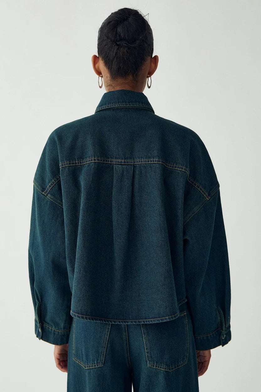 Noella Vintage Blue Wash Lirinnah Cotton Denim Tie Neck Shirt