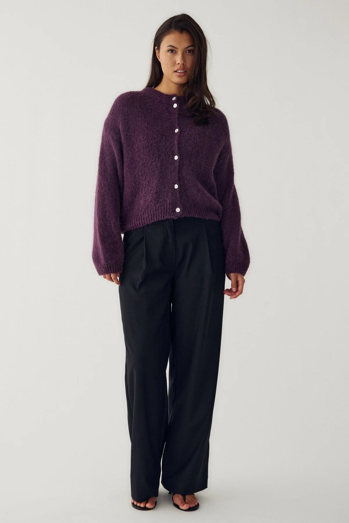Noella Fig Purple Winter Bloom Knit Alpaca Wool Blend Cardigan