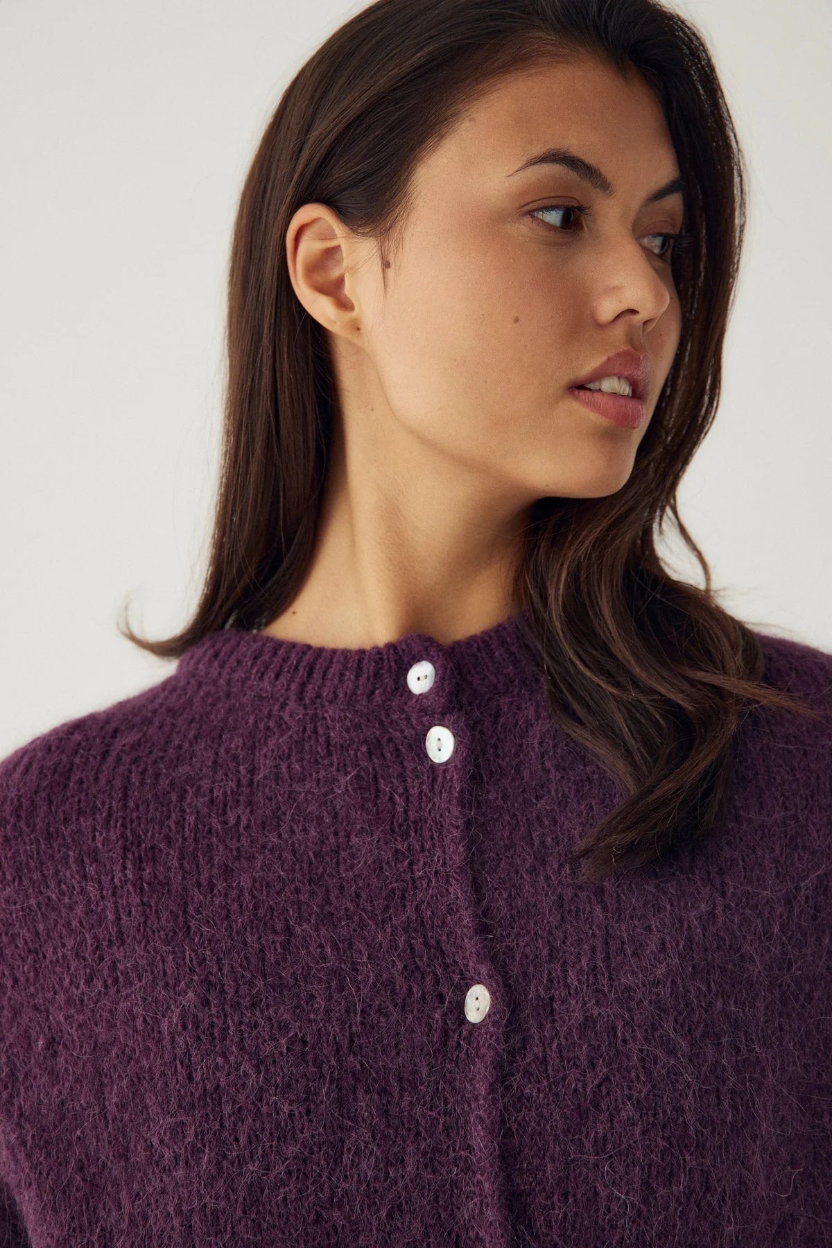 Noella Fig Purple Winter Bloom Knit Alpaca Wool Blend Cardigan