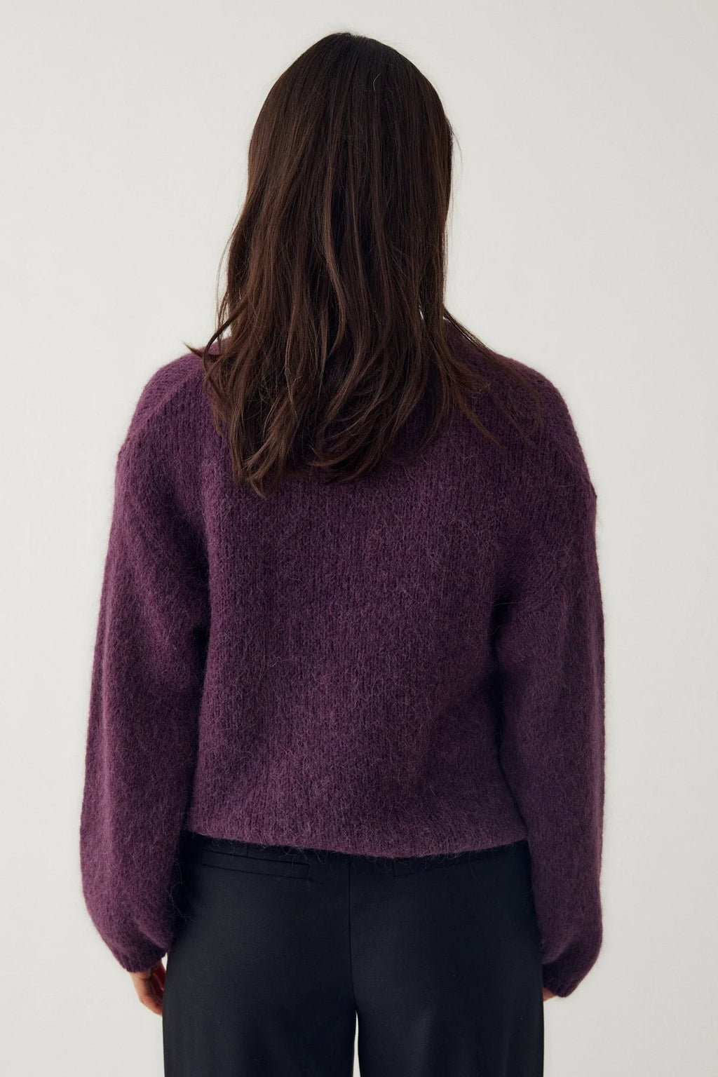 Noella Fig Purple Winter Bloom Knit Alpaca Wool Blend Cardigan