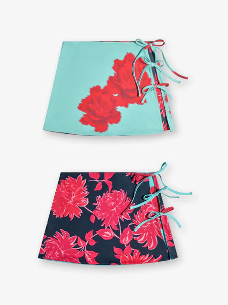 Susmies Blue & Black Floral Samba Reversible Top / Skirt