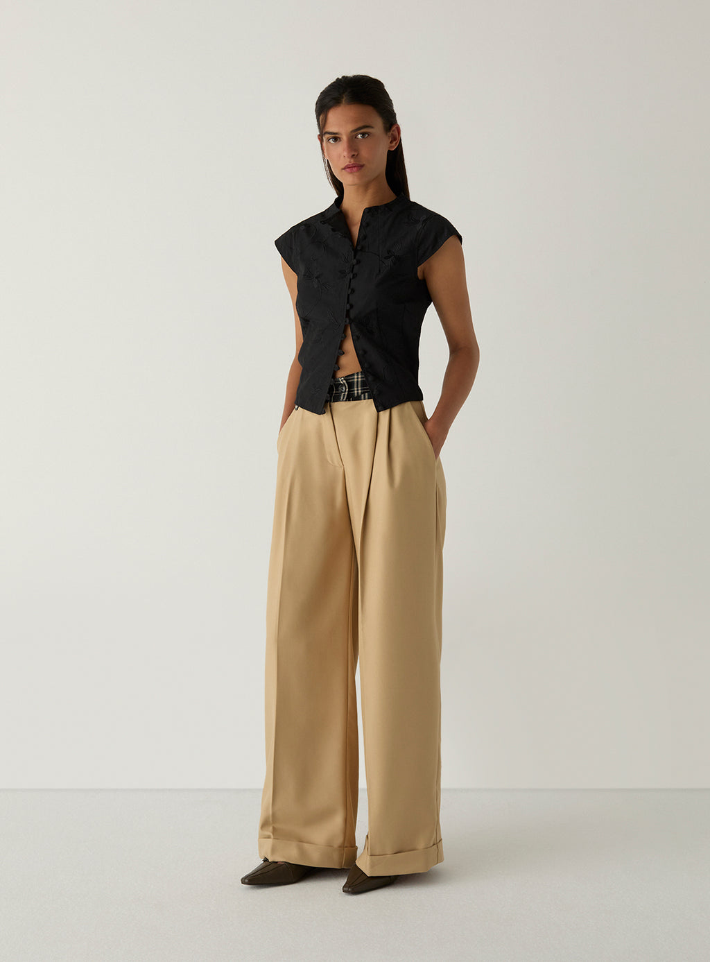 LAAGAM Camel Brown Smith Tailored Check Trousers