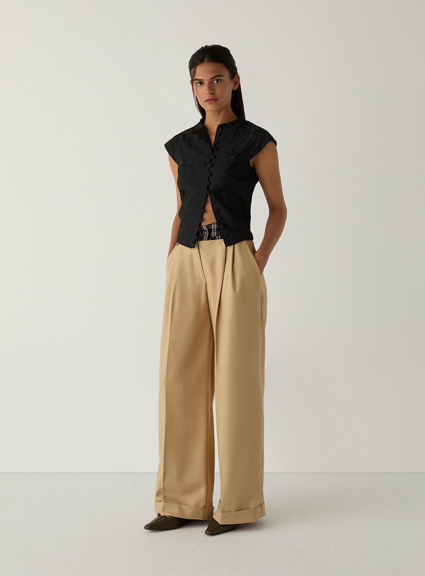 LAAGAM Camel Brown Smith Tailored Check Trousers