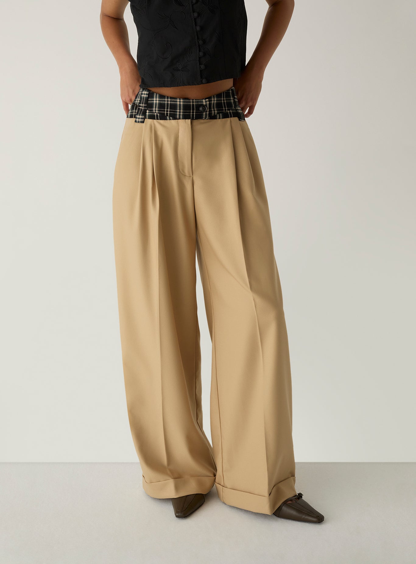 LAAGAM Camel Brown Smith Tailored Check Trousers