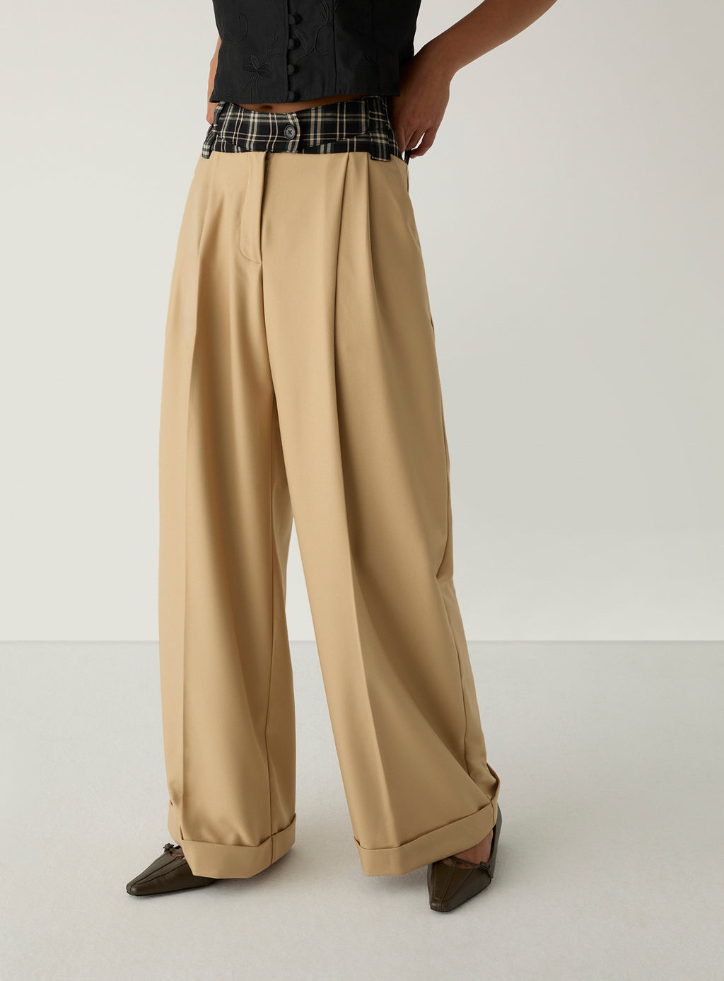 LAAGAM Camel Brown Smith Tailored Check Trousers