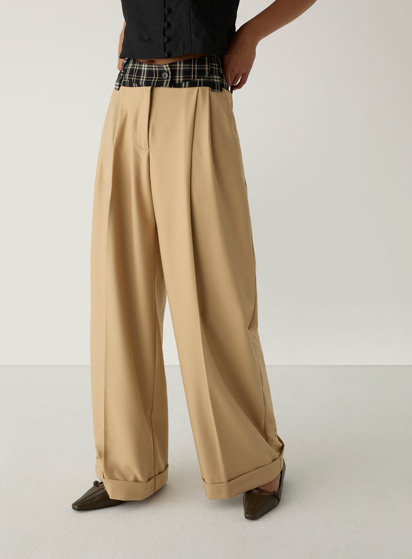 LAAGAM Camel Brown Smith Tailored Check Trousers