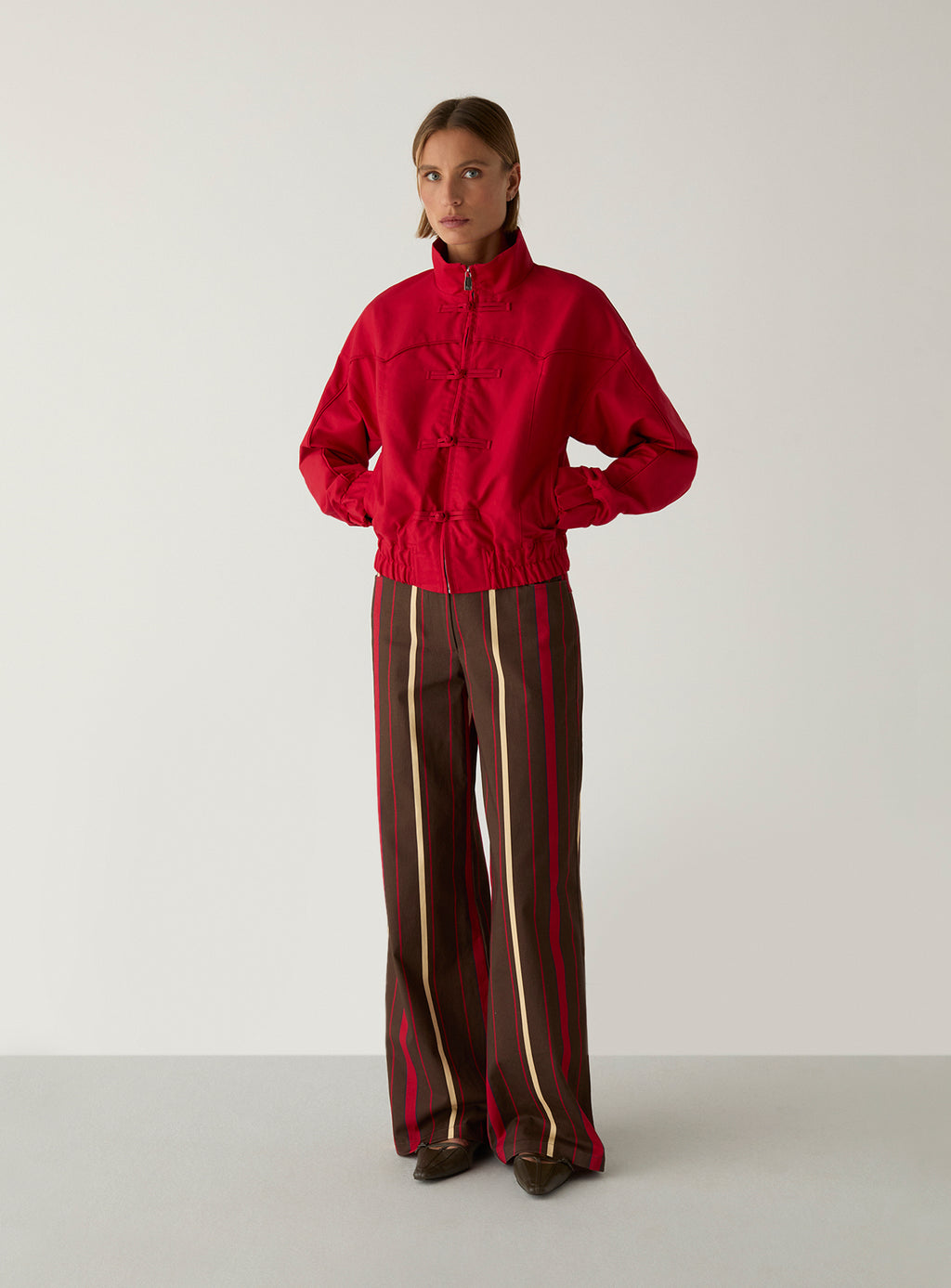 LAAGAM Red Sylvie Collar Bomber Jacket