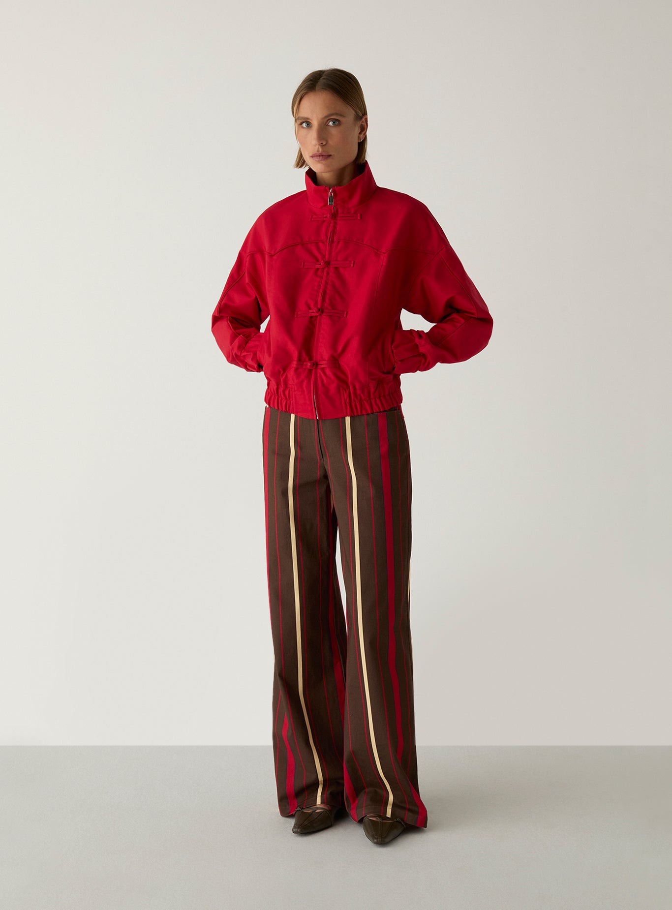 LAAGAM Red Sylvie Collar Bomber Jacket