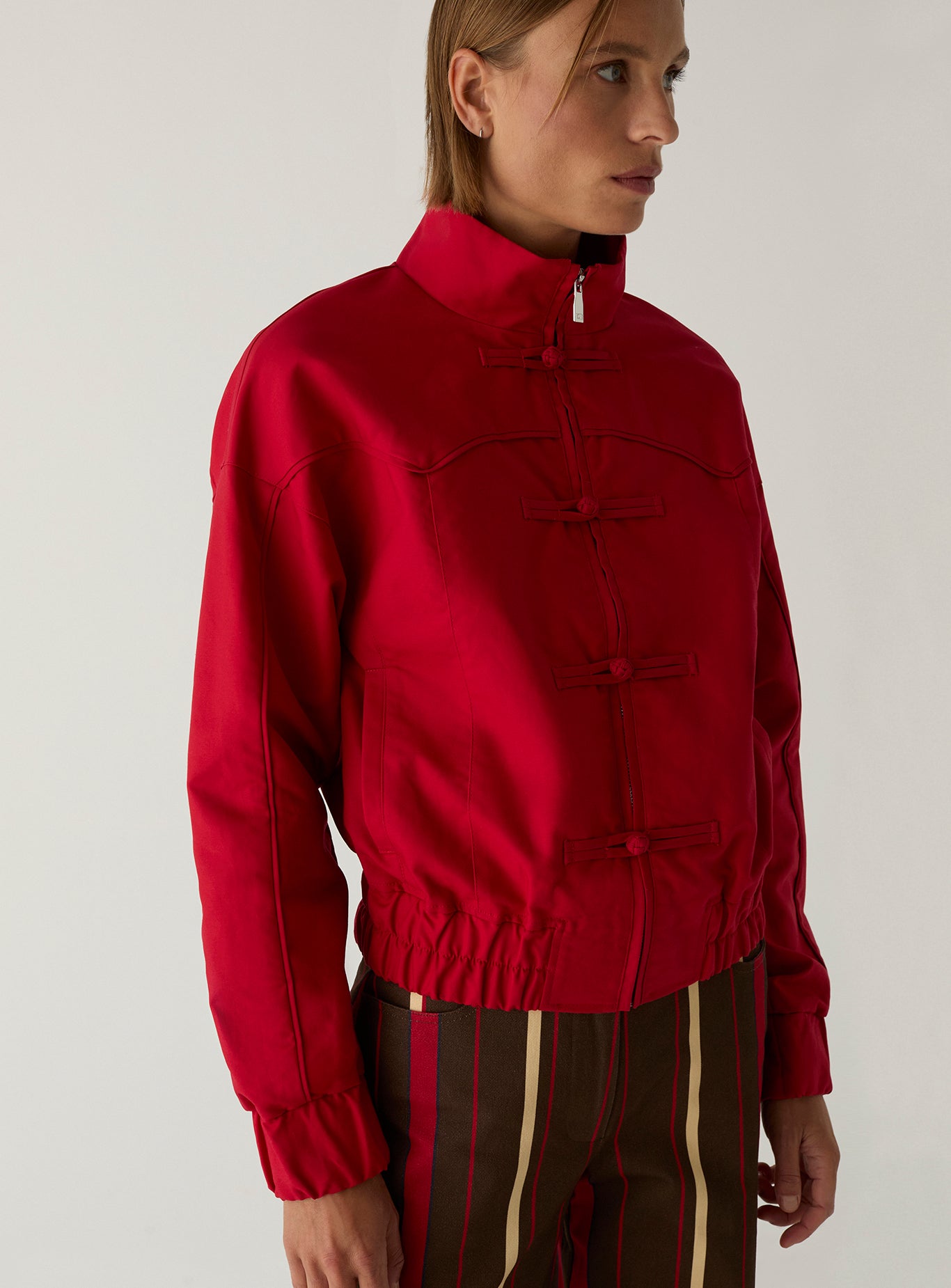 LAAGAM Red Sylvie Collar Bomber Jacket