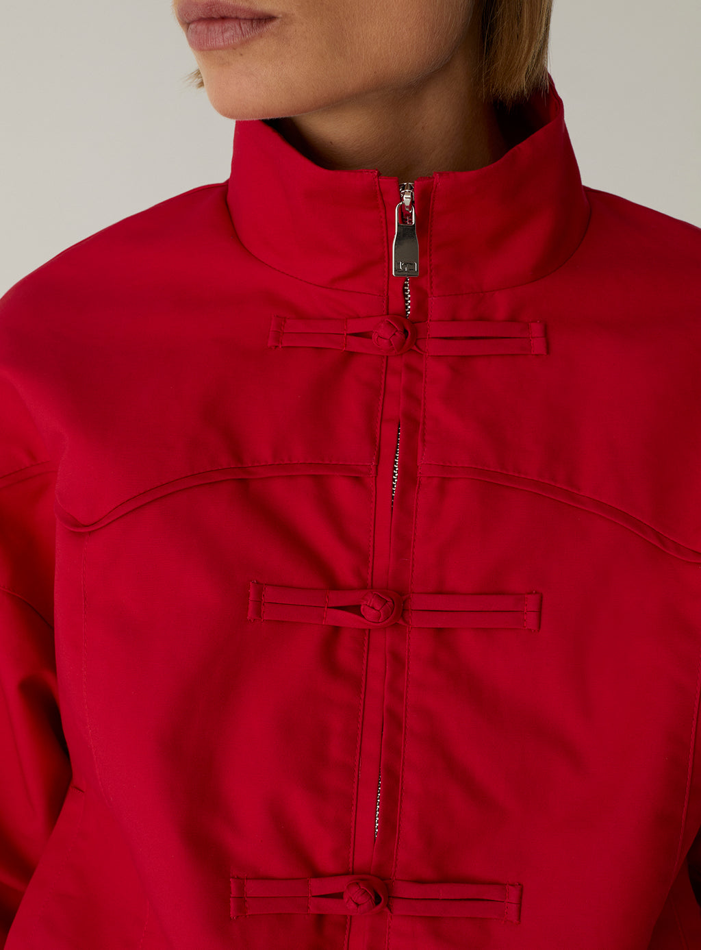 LAAGAM Red Sylvie Collar Bomber Jacket