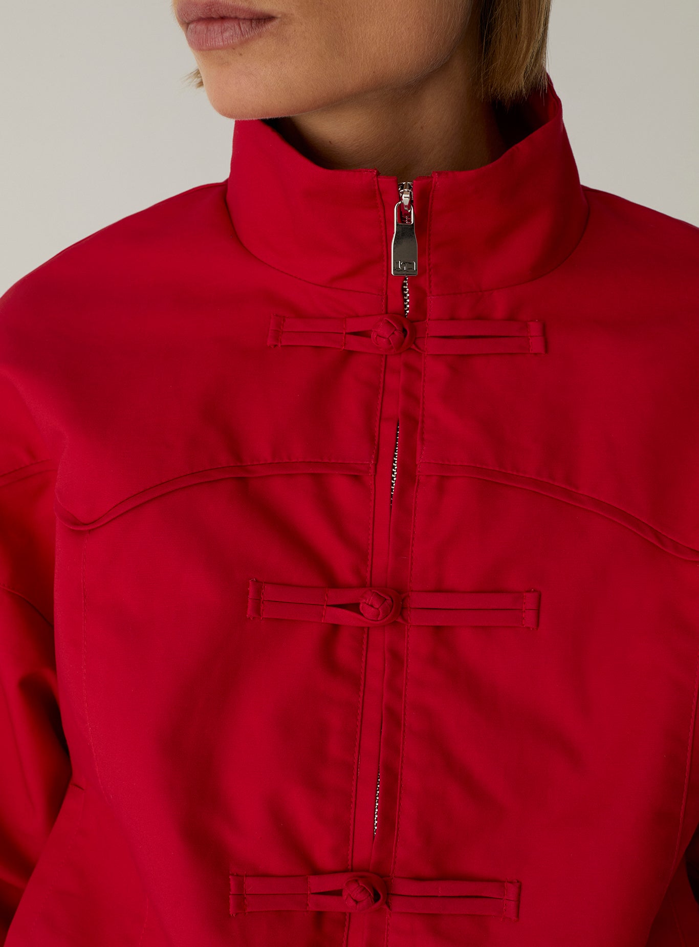 LAAGAM Red Sylvie Collar Bomber Jacket