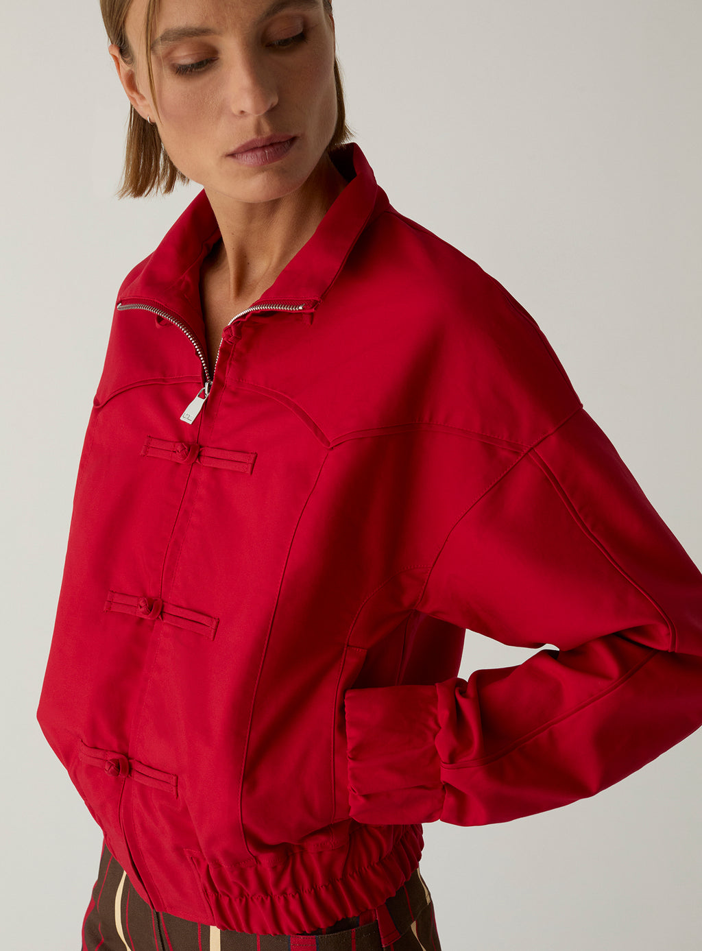 LAAGAM Red Sylvie Collar Bomber Jacket