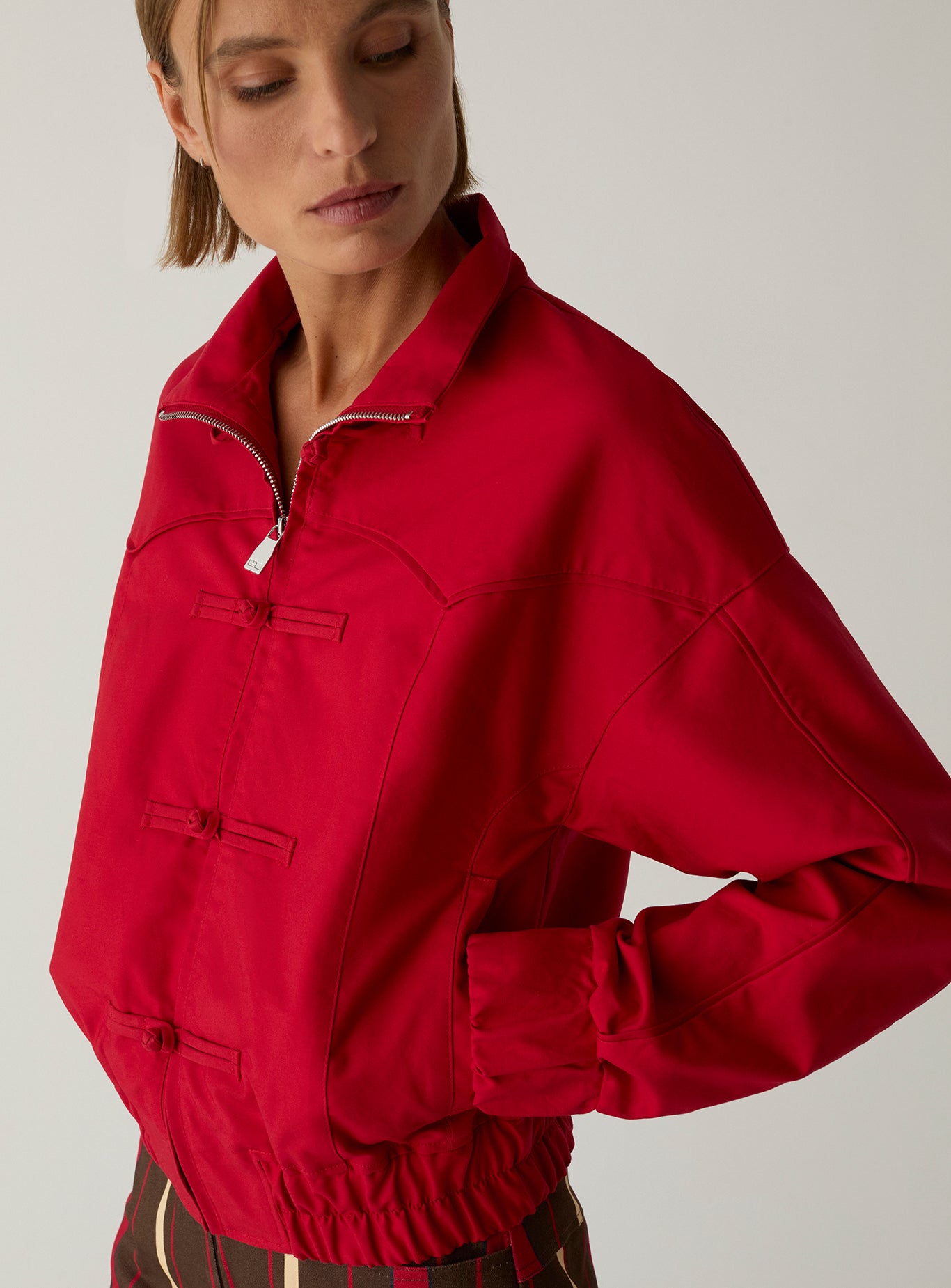 LAAGAM Red Sylvie Collar Bomber Jacket