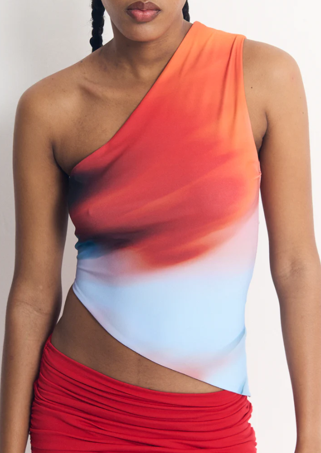 Feners Besos Red & Blue Rosella One Shoulder Top Pre-Order