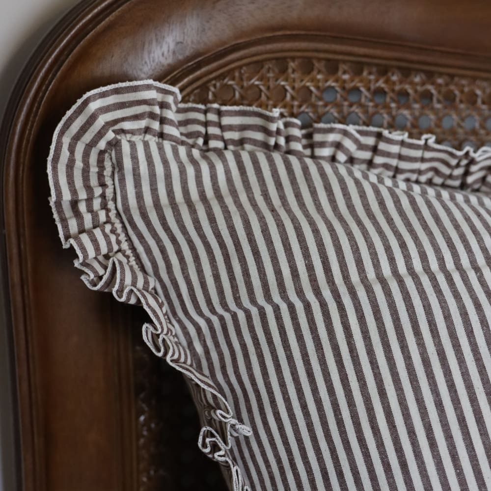 Dark Brown Stripe Darcy Ruffle Cotton Cushion Cover 65x65
