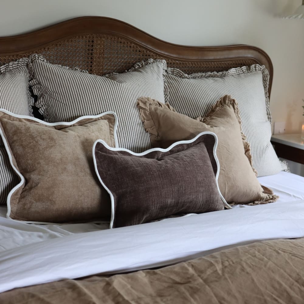 Dark Brown Stripe Darcy Ruffle Cotton Cushion Cover 65x65