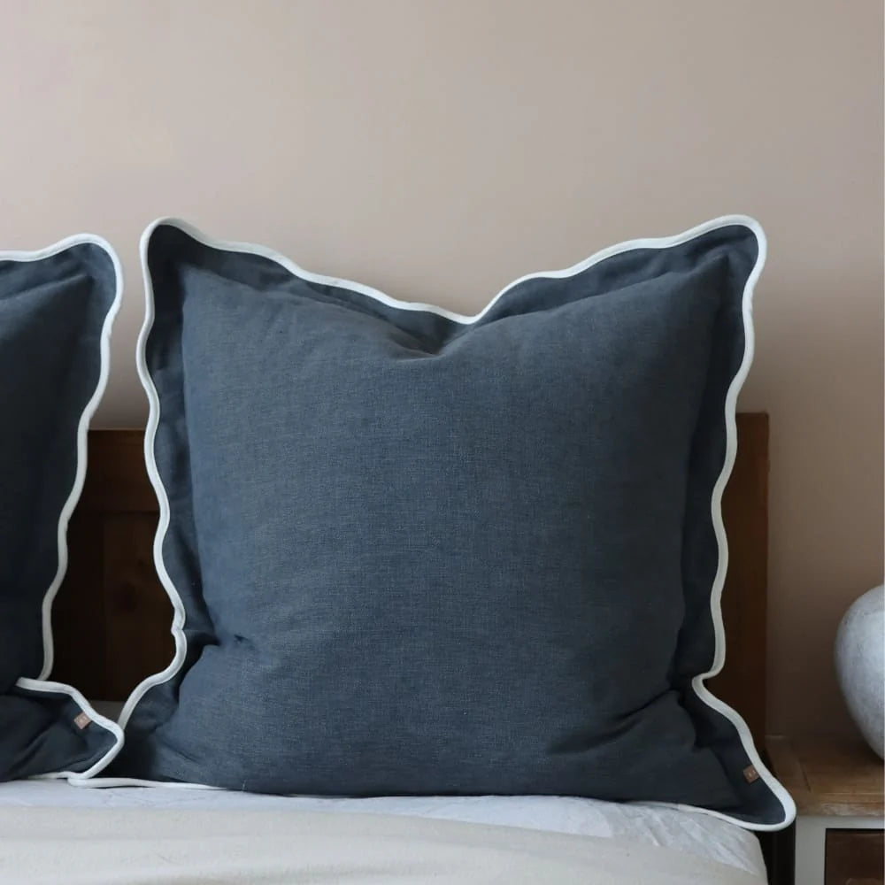 Navy Blue Chloe Scalloped Edge Cushion Cover 65x65