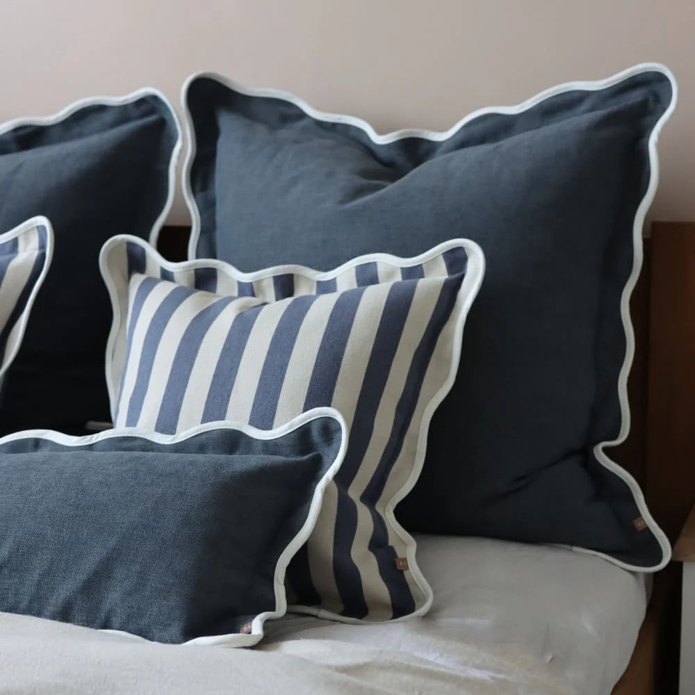 Navy Blue Chloe Scalloped Edge Cushion Cover 65x65